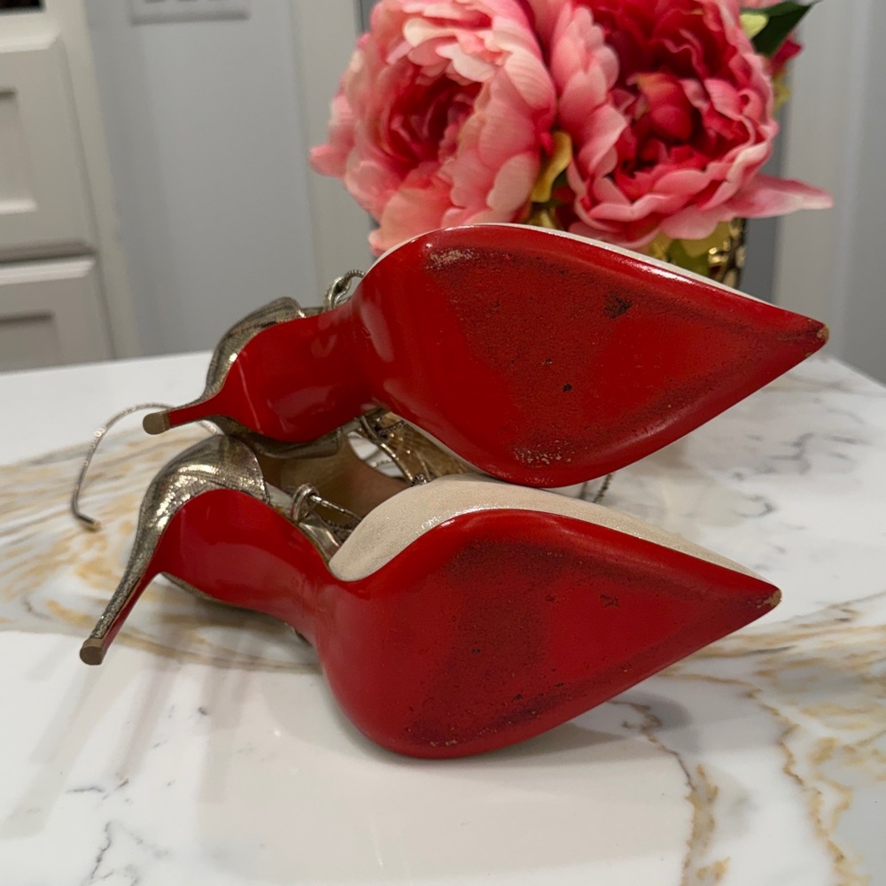 Christian Louboutin Metallic Gold Lace-Up Heels - Picture 4 of 5